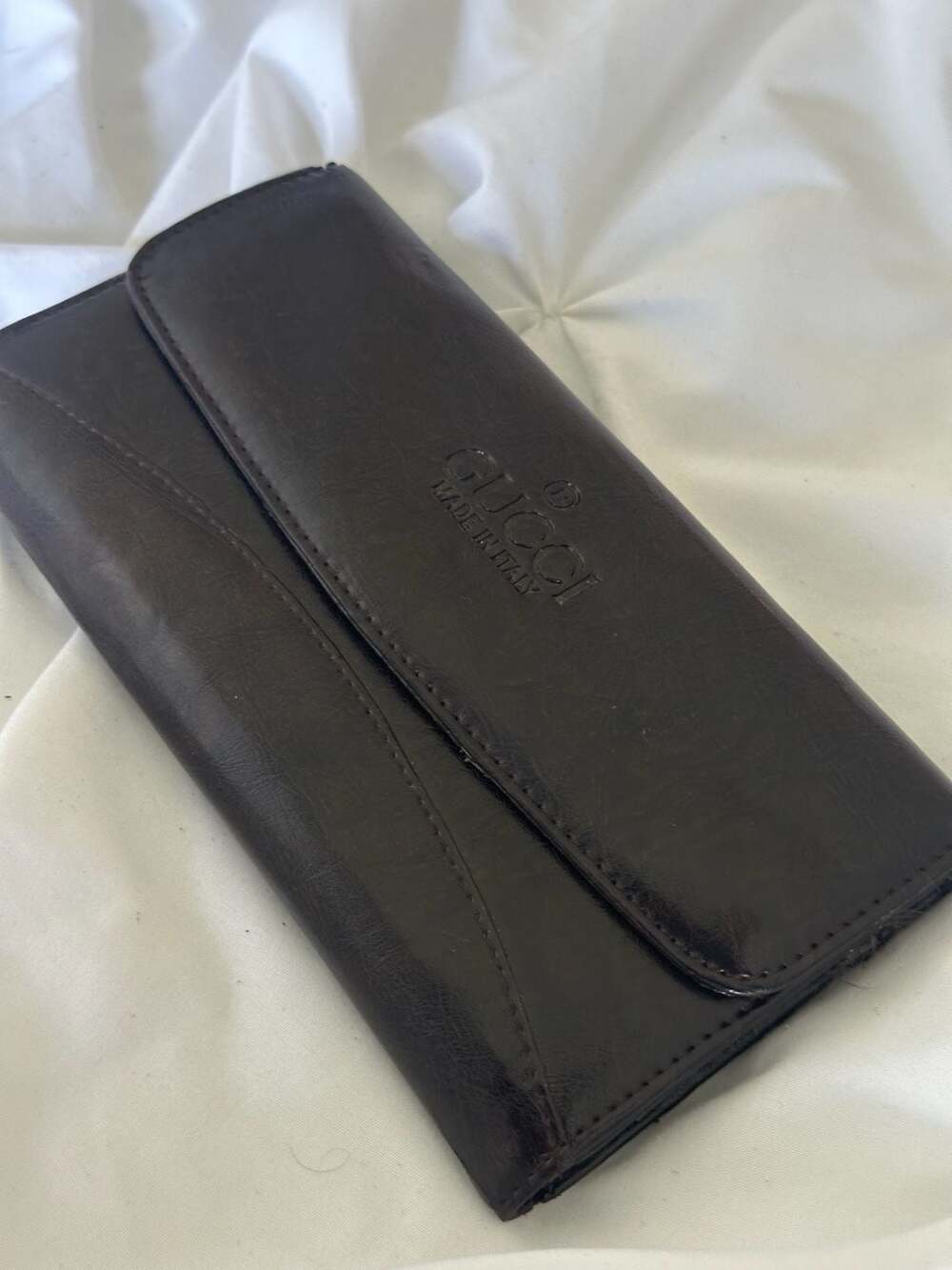 Vintage Gucci Dark Brown Leather Wallet with Checkbook Holder Made in Italy